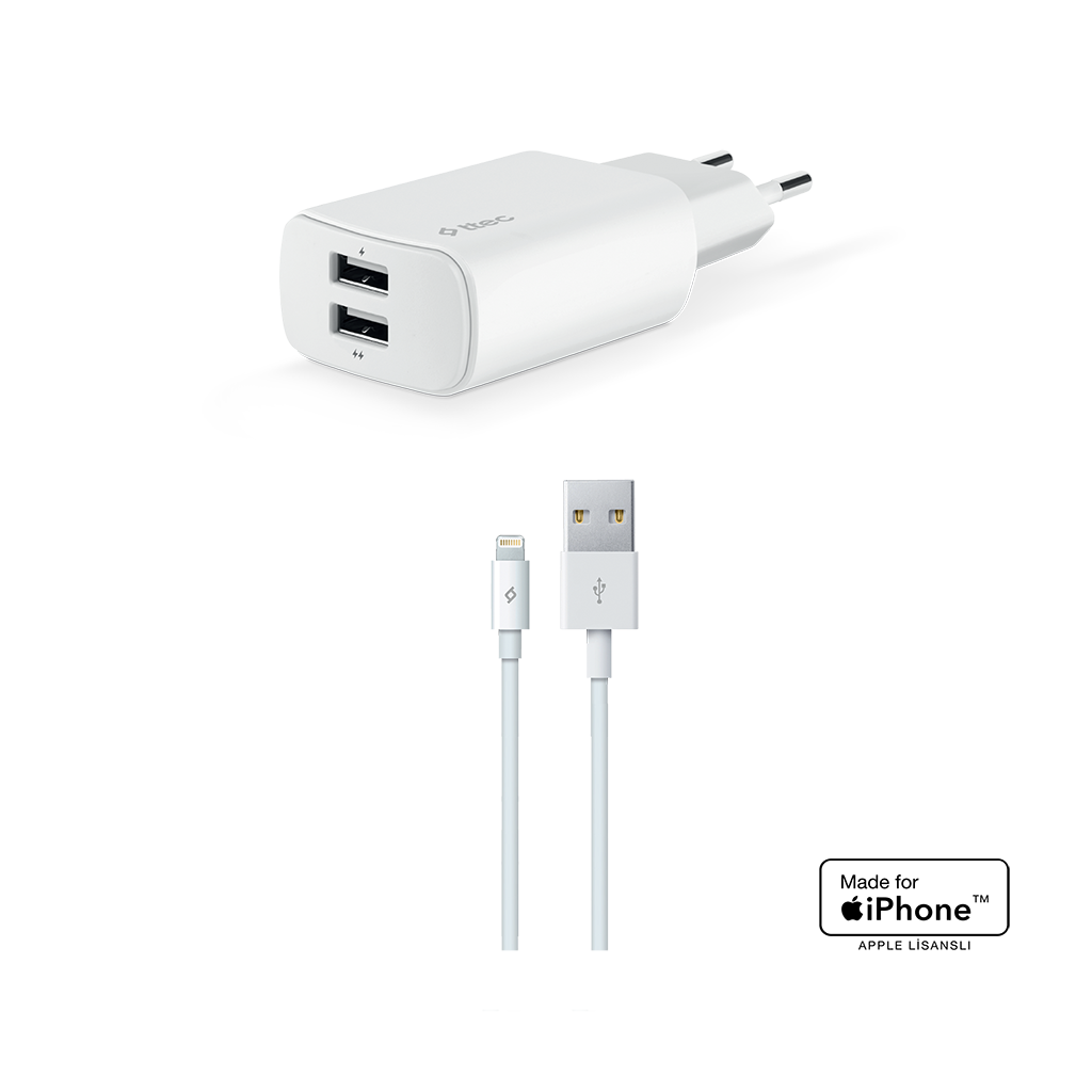 2SCM06B_ttec_Quantum_Duo_Apple_MFi_Lisansli_Seyahat_Sarj_Aleti_1A2.4ALightning_Kablo_1.png