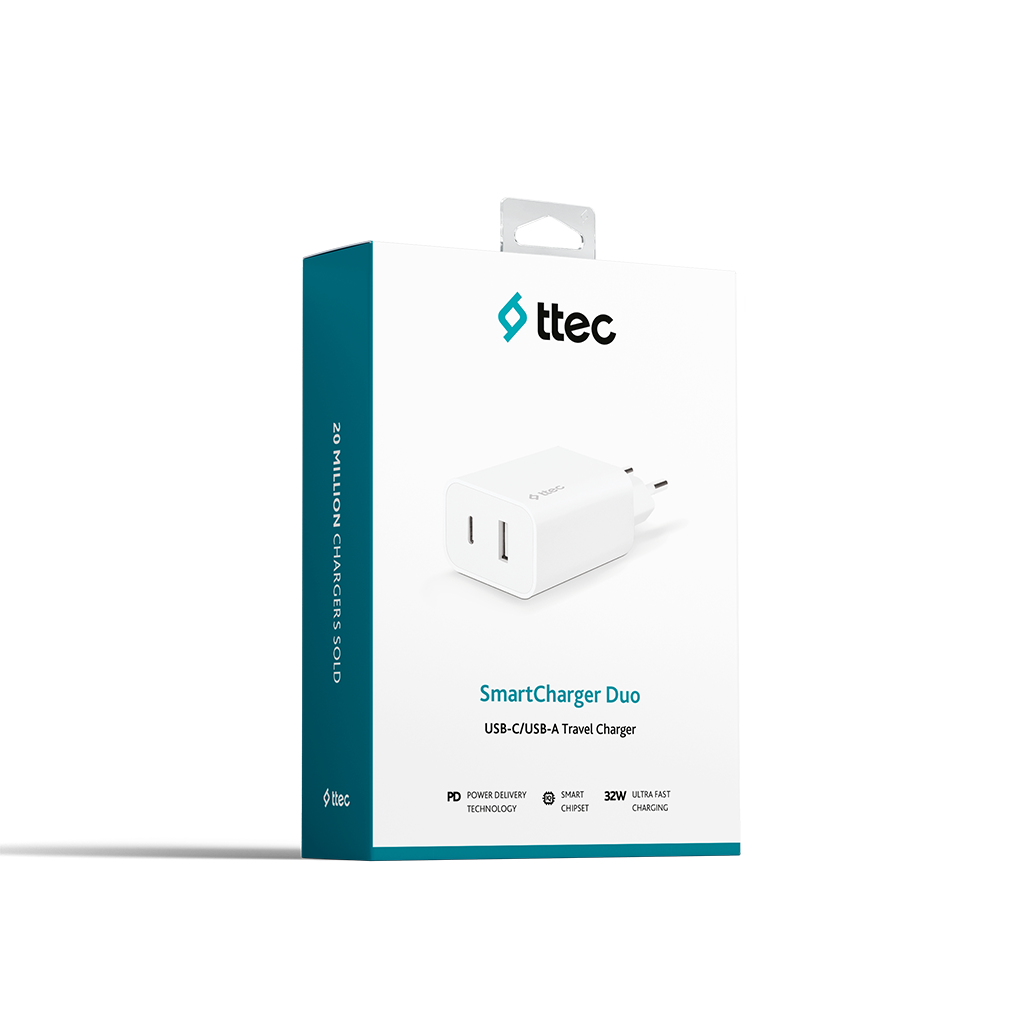 ttec SmartCharger Duo PD USB-C/USB-A Travel Charger